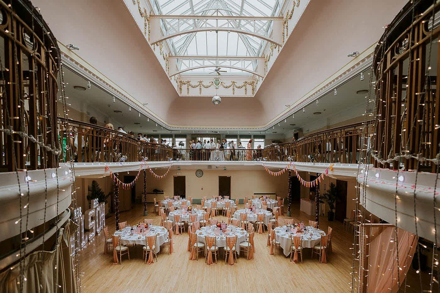 Kings Hall Ilkley Wedding Photos. colourful wedding at the winter gardens