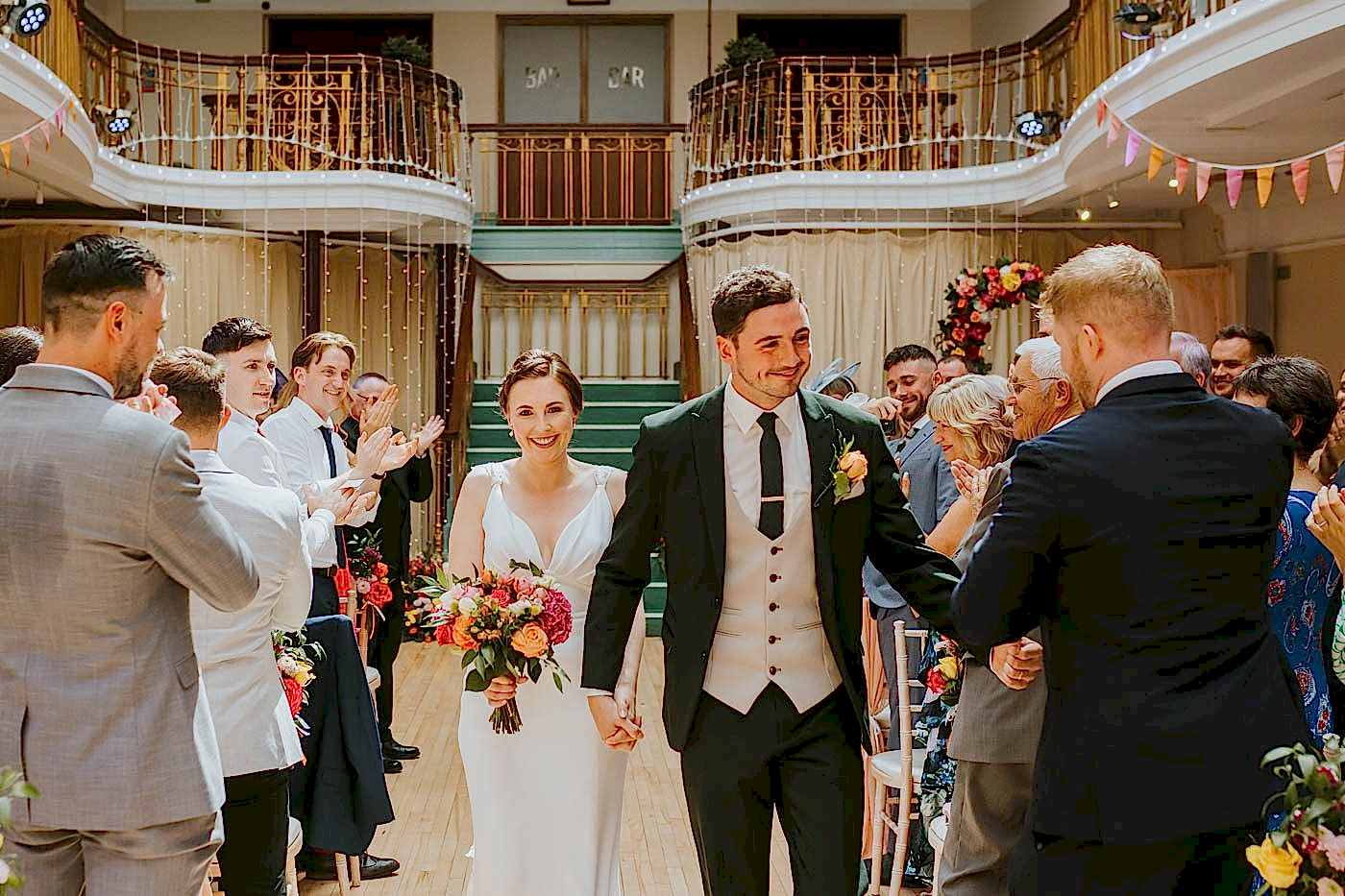 Kings Hall Ilkley Wedding Photos. colourful wedding at the winter gardens