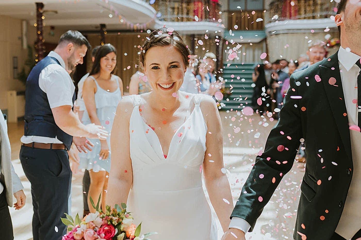 Kings Hall Ilkley Wedding Photos. colourful wedding at the winter gardens